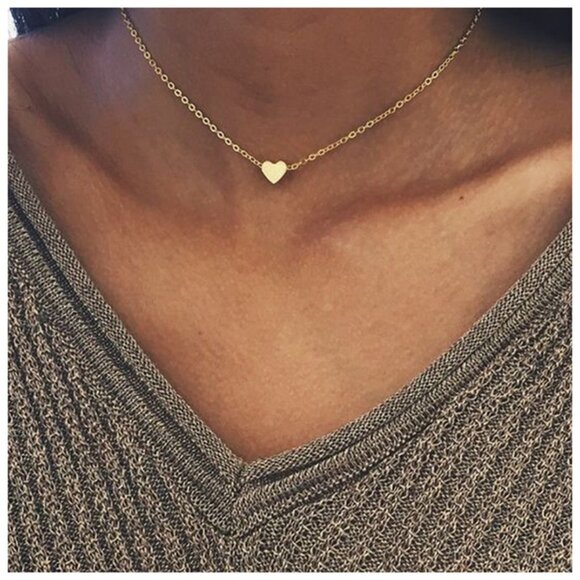 3/$35 14K Gold Plated Dainty Mini Heart Charm Choker Necklace Minimalist Jewelry - Picture 4 of 6